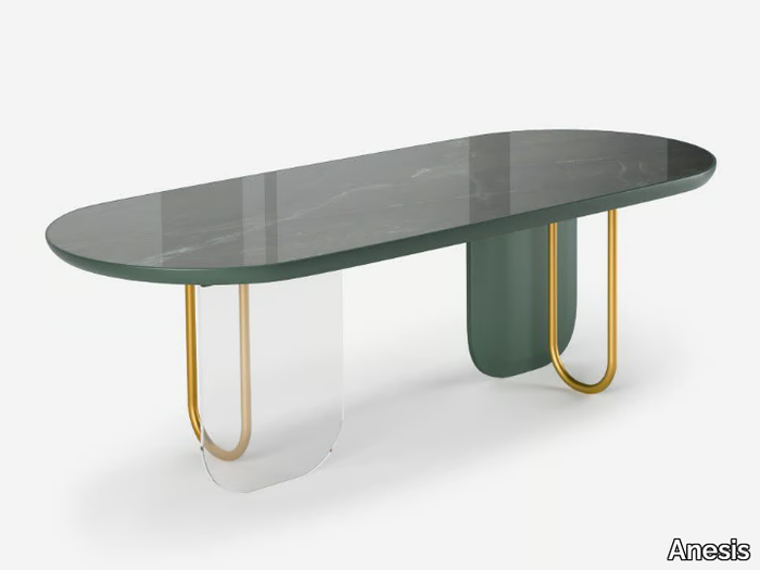 RIDEAU - Oval ceramic and wooden table _ Anesis