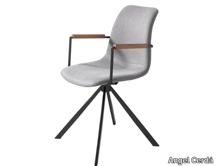 4105 - Upholstered trestle-based fabric chair with armrests _ Angel Cerdá