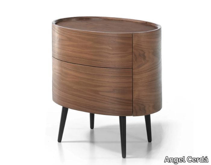 7074 - Oval walnut bedside table with drawers _ Angel Cerdá