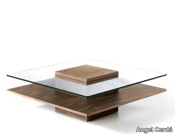 2017 - Square wood and glass coffee table with storage space _ Angel Cerdá