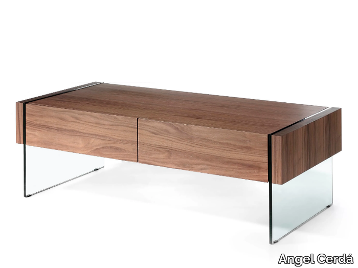 2050 - Rectangular wood and glass coffee table with storage space _ Angel Cerdá