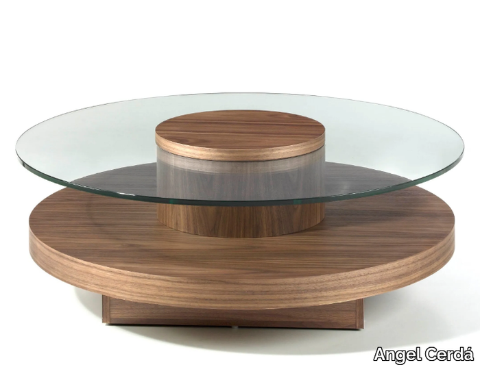 2052 - Round wood and glass coffee table _ Angel Cerdá