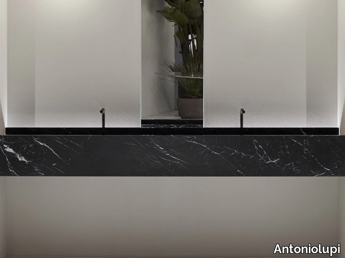 STREET - Rectangular wall-mounted Nero Marquina marble washbasin with integrated countertop _ Antoniolupi