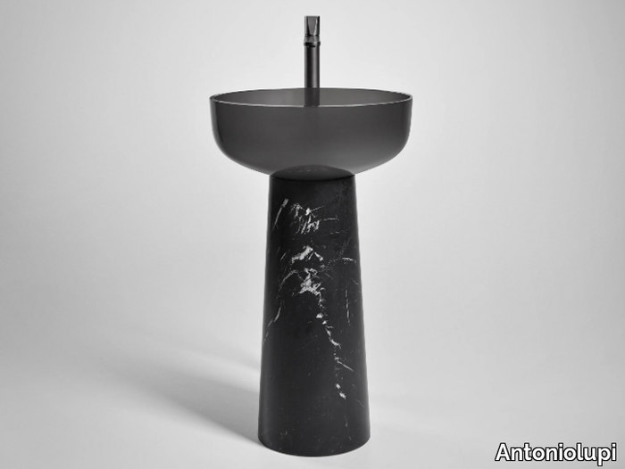 ALBUME10 + ALBUME21 - Round freestanding Nero Marquina marble washbasin _ Antoniolupi