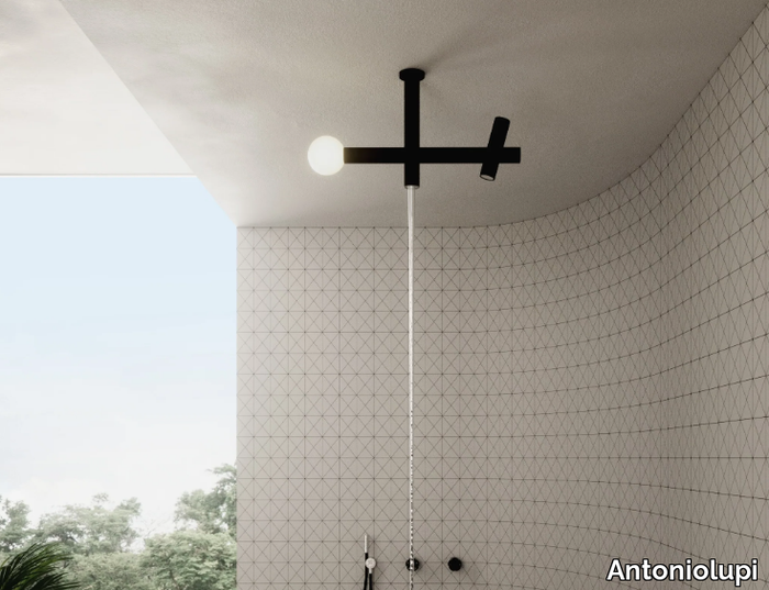 APOLLO 04 - Ceiling mounted brass overhead shower with built-in lights _ Antoniolupi