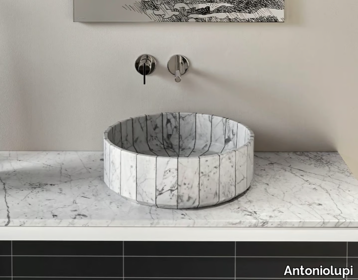 FONTE - Round countertop single Carrara marble washbasin _ Antoniolupi