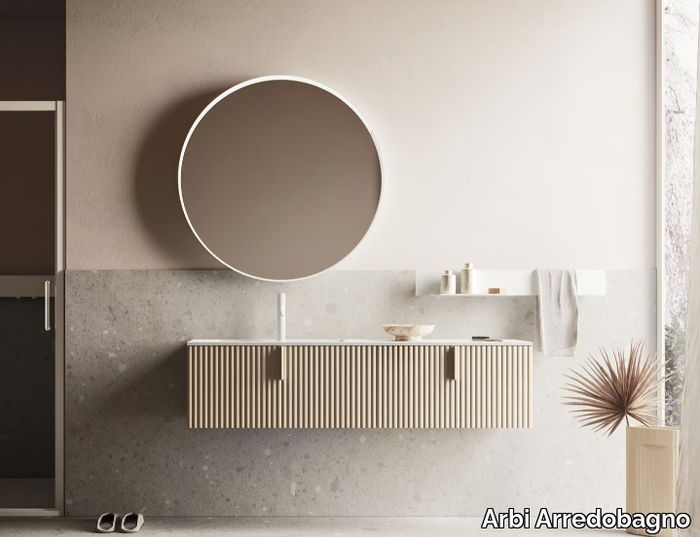 CODE WAVE 09 - Single wall-mounted vanity unit with mirror _ Arbi Arredobagno