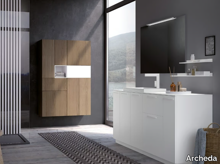 ESSENZE 22 - Floor-standing wooden vanity unit with mirror _ Archeda