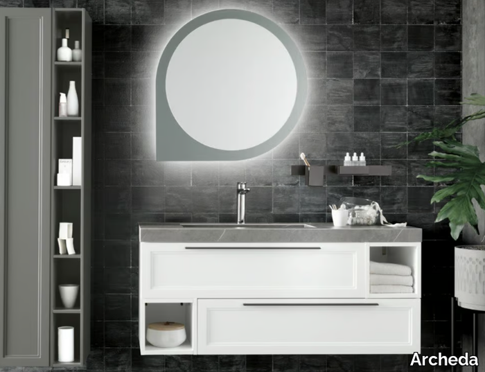 SETA 01 - Wall-mounted wooden vanity unit with mirror _ Archeda