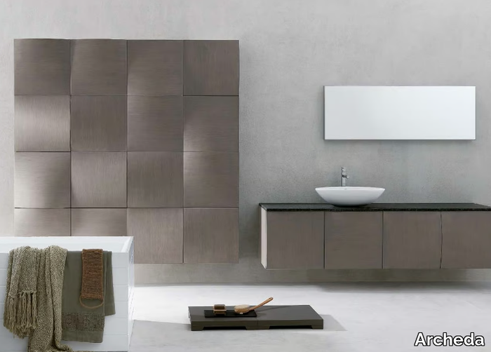 BOMBO 05 - Wall-mounted wooden vanity unit with mirror _ Archeda