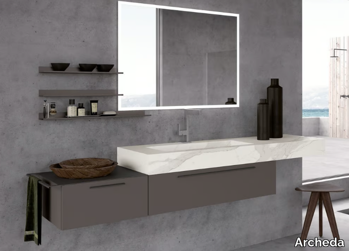 ESSENZE 02 - Wall-mounted wooden vanity unit with towel rail _ Archeda