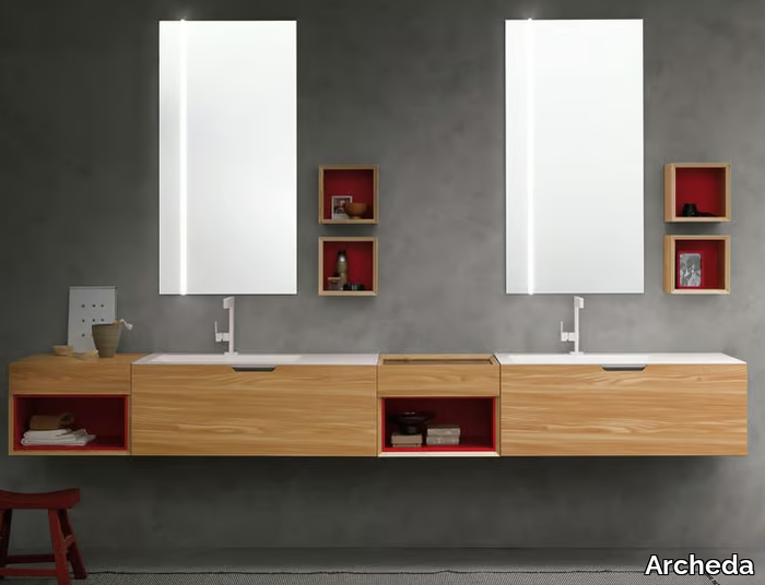 QUARANTA5 05 - Wooden vanity unit with mirror _ Archeda