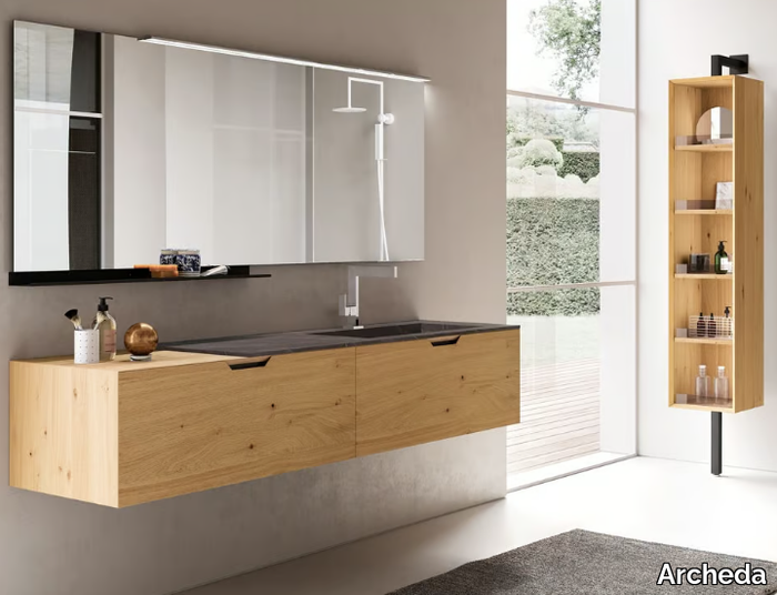 QUARANTA5 02 - Wooden vanity unit with mirror _ Archeda