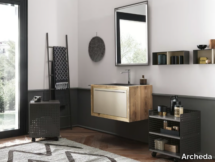 WOOD 01 - Wall-mounted wooden vanity unit with mirror _ Archeda