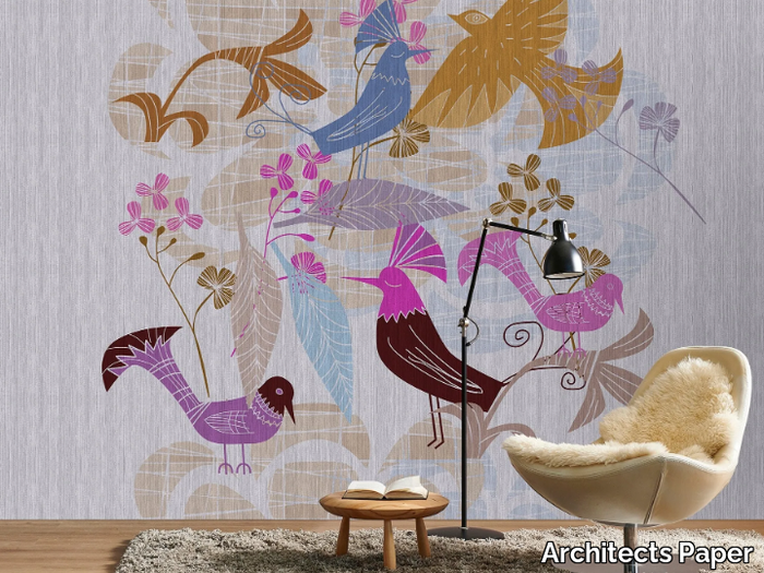 BIRDLAND - Washable nonwoven wallpaper with floral pattern _ Architects Paper