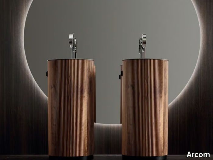 MONOLITE - COMPOSITION UNIKO - Freestanding washbasin covered in walnut _ Arcom