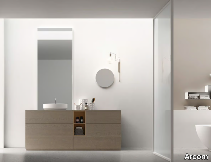 POLLOCK - COMPOSIZIONE 73 - Floor-standing wooden vanity unit with mirror _ Arcom