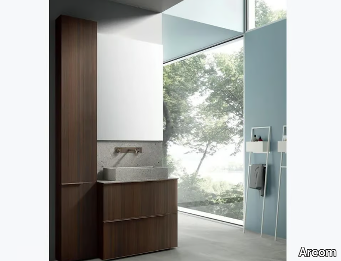 RAIL - COMPOSITION LINE 01B - Floor-standing vanity unit with mirror _ Arcom