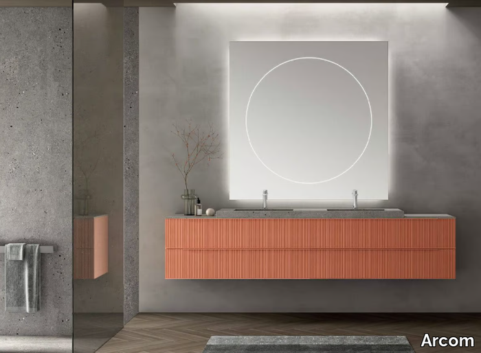 RAIL - COMPOSITION LINE 08 - Wall-mounted double vanity unit with mirror _ Arcom