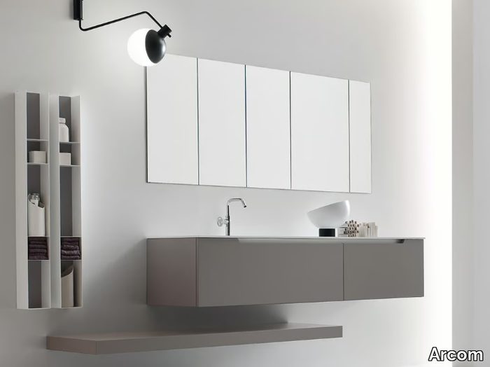 GOLD - COMPOSITION 03 - Wall-mounted wooden vanity unit with mirror _ Arcom