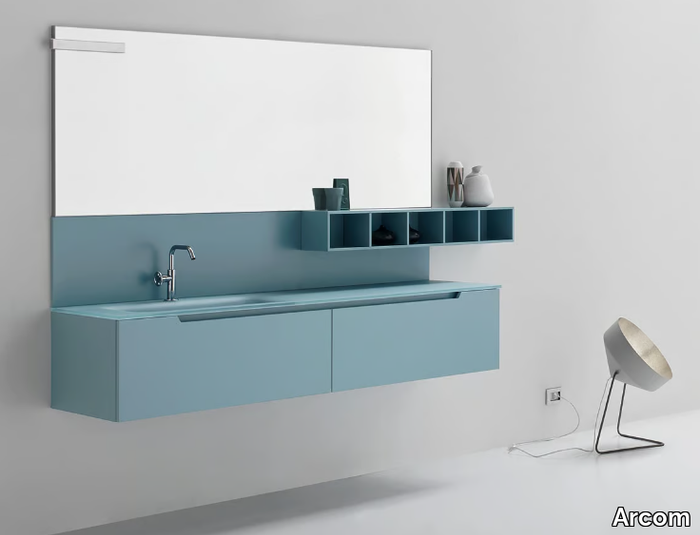 GOLD - COMPOSITION 04 - Wall-mounted wooden vanity unit with drawers _ Arcom