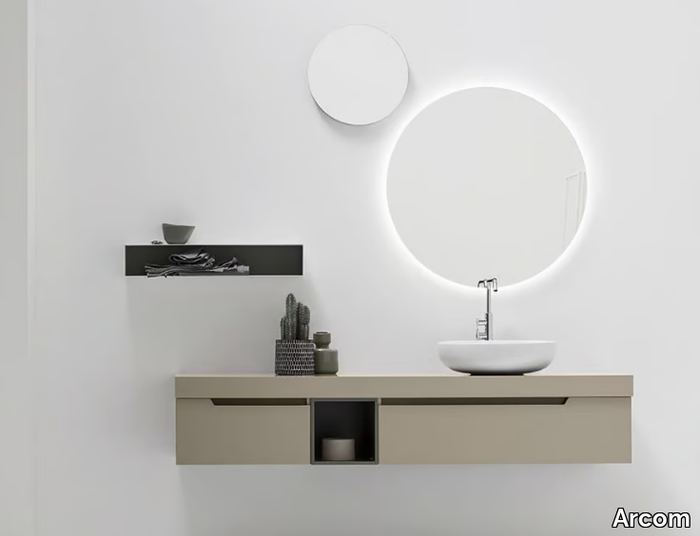 GOLD - COMPOSITION 06 - Wall-mounted wooden vanity unit with mirror _ Arcom