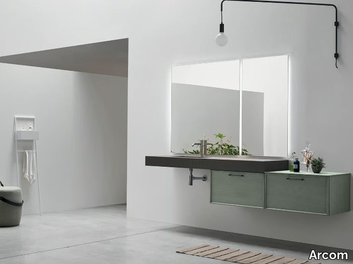 VANITY - COMPOSITION 09 - Wall-mounted wooden vanity unit with drawers _ Arcom