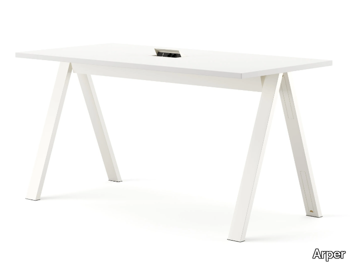 CROSS - Wooden High meeting table with electrical outlets _ Arper