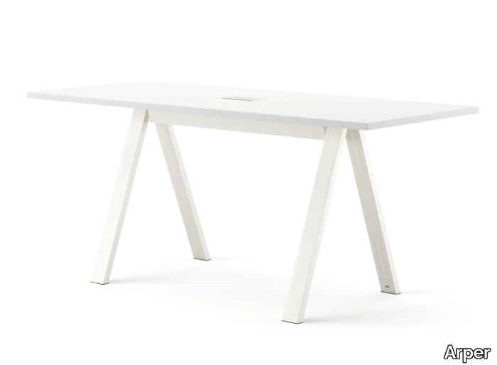 CROSS - Wooden High meeting table with cable management _ Arper