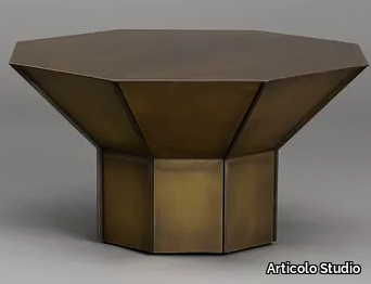 FLARE SHORT - Low octagonal burnished brass side table _ Articolo Studio