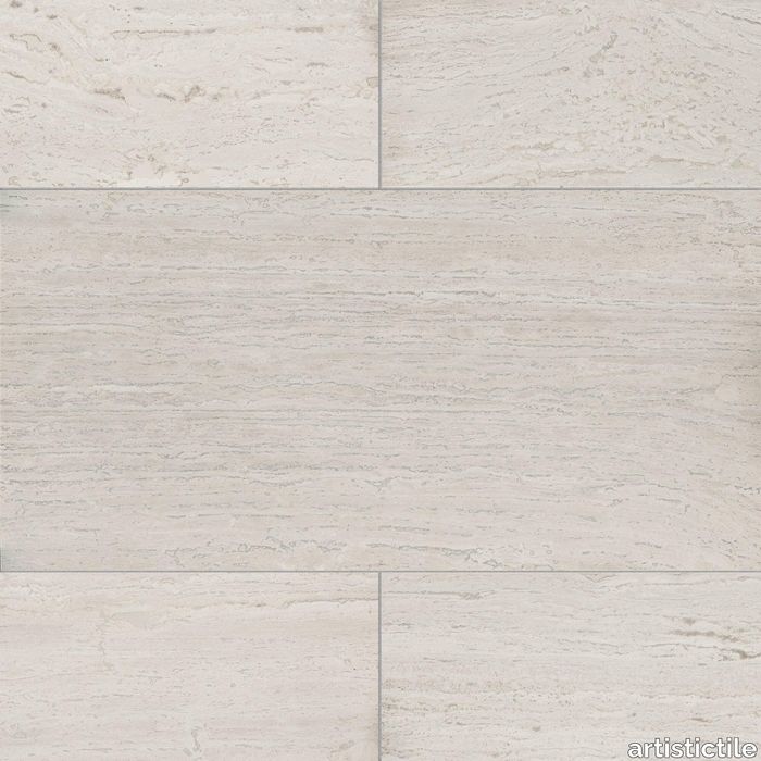 Birch White Travertine Tile Vein Cut Filled Honed 16" x 32" x 3/8" Stone Aris Edge