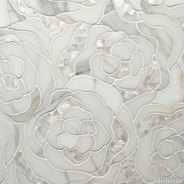 Chrysanthemum Calacatta Gold Waterjet Mosaic Mixed Finish Stone