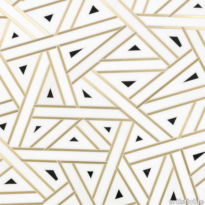 Grand Gatsby Thassos Black Blend Waterjet Mosaic Mixed Finish Stone