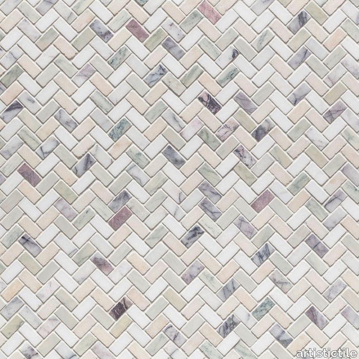 Gin Fizz Mosaic Honed Stone Herringbone 1.5cm X 3.0cm