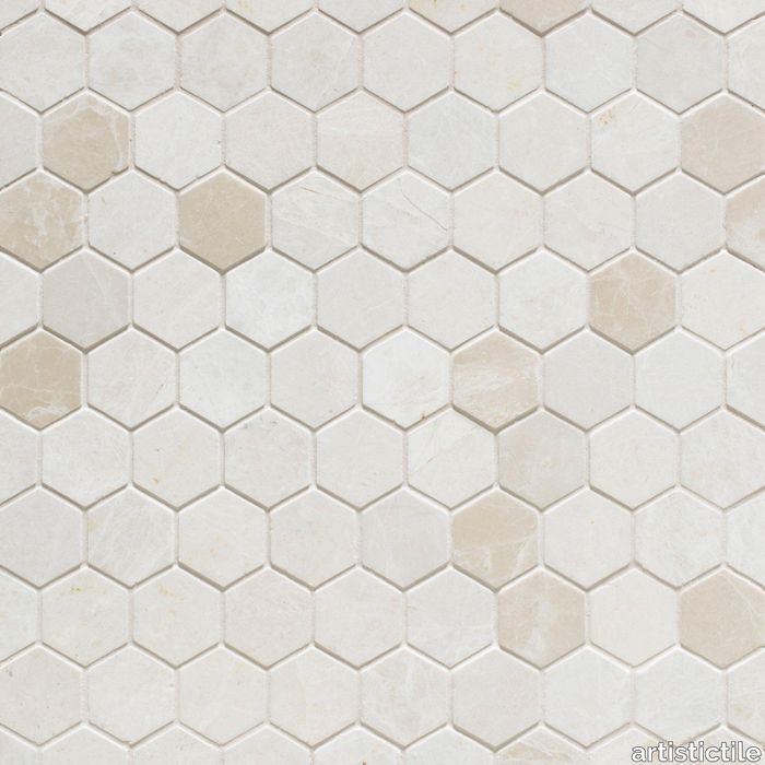 White Sand Marble Mosaic Polished Stone Hexagon 3.0cm