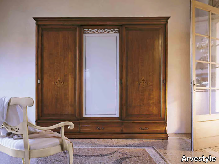 FENICE - Wood and glass wardrobe with sliding doors _ Arvestyle