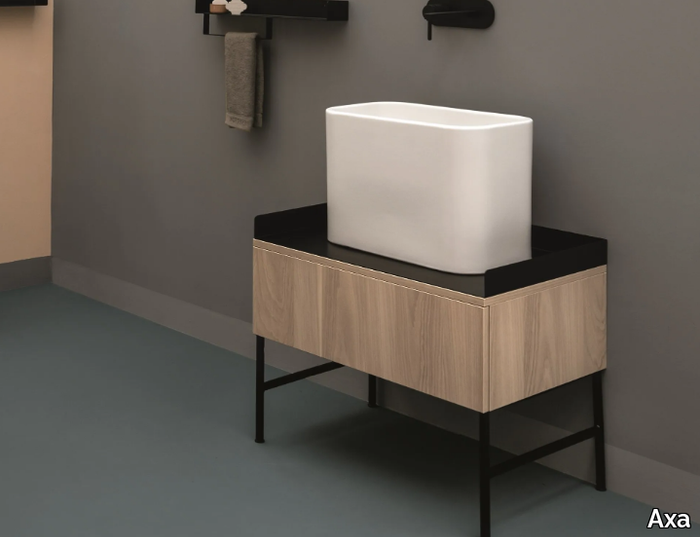 COSA H 35 - Floor-standing stainless steel and wood vanity unit with drawers _ Axa