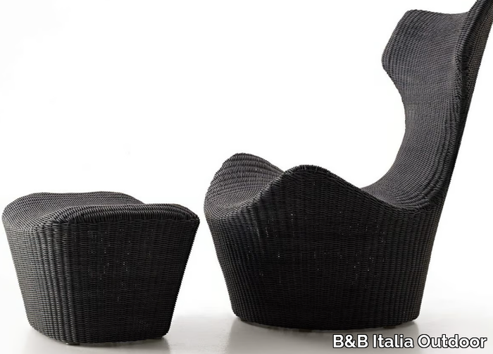 GRANDE PAPILIO - High-back polyethylene garden armchair with footstool _ B&B Italia Outdoor