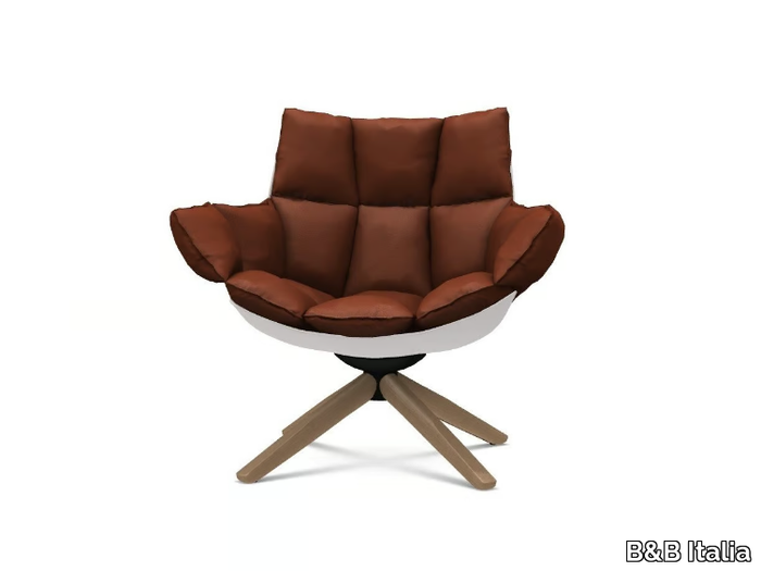 HUSK - Swivel trestle-based armchair with armrests _ B&B Italia