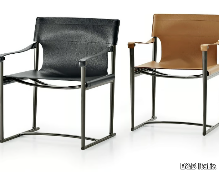 MIRTO INDOOR - Tanned leather chair with armrests _ B&B Italia