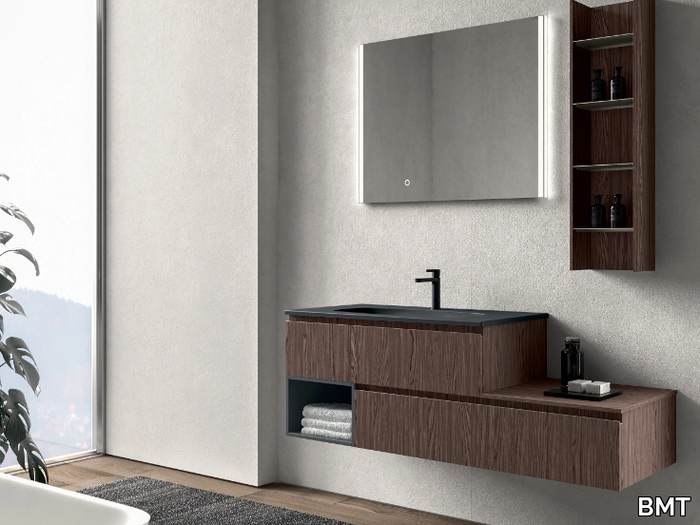 GALAXY 05 - Single wall-mounted wooden vanity unit with drawers _ BMT