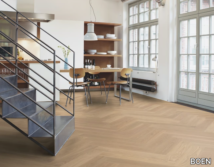 HERRINGBONE CLICK OAK ADAGIO WHITE - 3 layers oak parquet _ BOEN