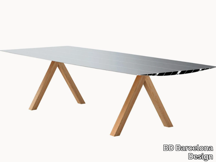 TABLE B 120/150 - WOOD - Rectangular aluminium and wood dining table _ BD Barcelona Design