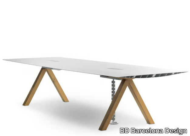 TABLE B CABLE MANAGEMENT - Aluminium and wood meeting table with cable management _ BD Barcelona Design