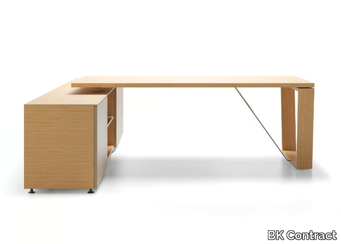 W DIRECTIONAL - Rectangular wood veneer executive desk with shelves _ BK Contract