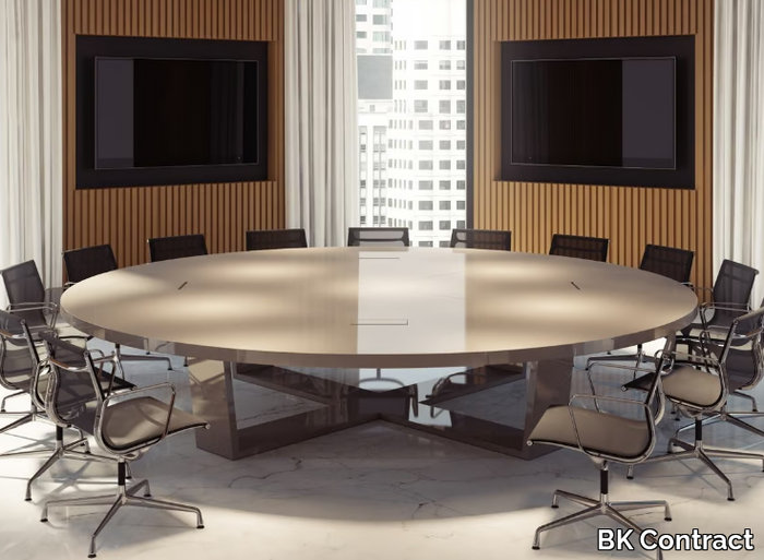 W MEETING - Round wooden meeting table with cable management _ BK Contract