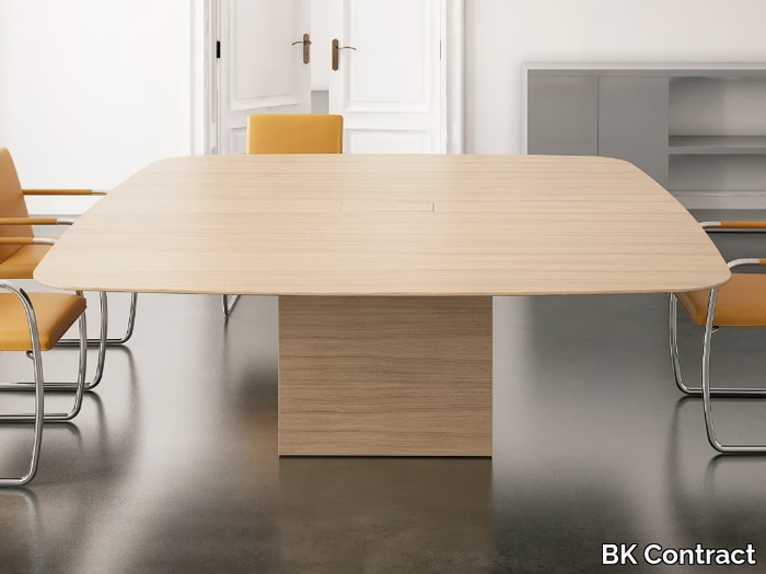 KUBO MEETING - Square wood veneer meeting table with cable management _ BK Contract