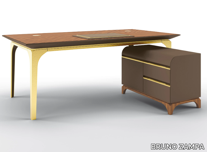 SQUARE - Rectangular walnut office desk with drawers _ BRUNO ZAMPA