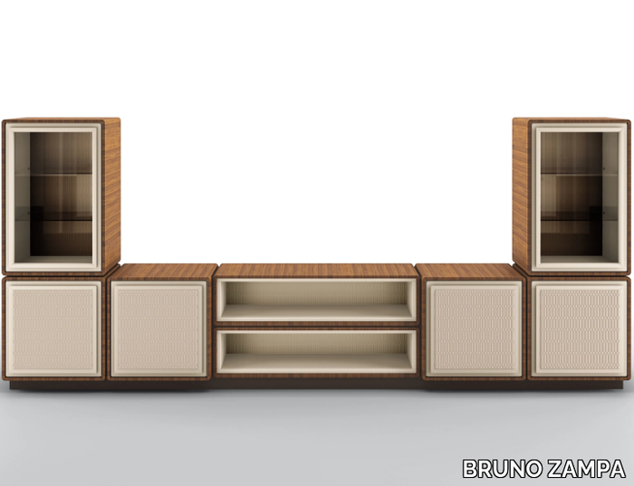 DEDALO - Modular walnut TV cabinet with doors _ BRUNO ZAMPA