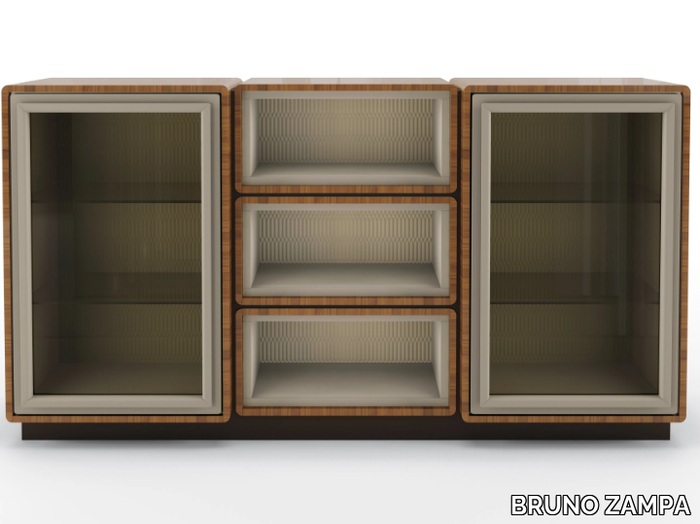 DEDALO - Modular sideboard in walnut with glass hinged door _ BRUNO ZAMPA